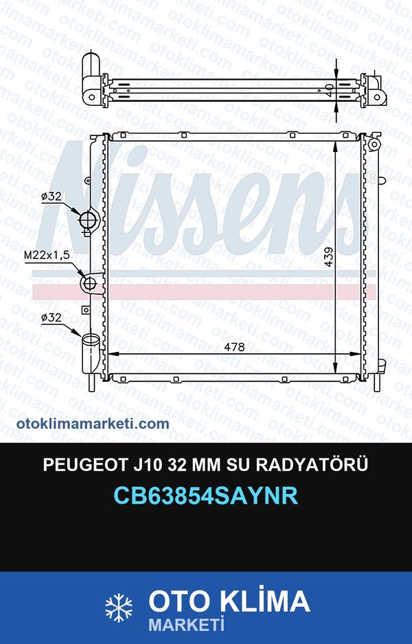 Peugeot J10 32 MM Su Radyatörü — SU RADYATÖRÜ — UNICORE marka — Uyumlu: PEUGEOT