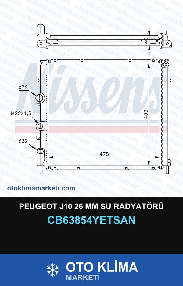 Peugeot J10 26 MM Su Radyatörü — SU RADYATÖRÜ — YETSAN marka — Uyumlu: PEUGEOT