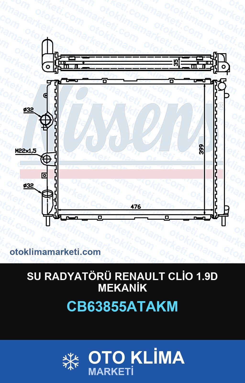 Su Radyatörü Renault Clio 1.9D Mekanik — SU RADYATÖRÜ — VEKA marka — Uyumlu: RENAULT