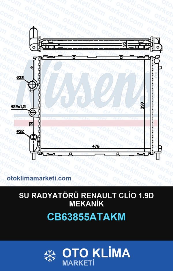 Su Radyatörü Renault Clio 1.9D Mekanik — SU RADYATÖRÜ — VEKA marka — Uyumlu: RENAULT