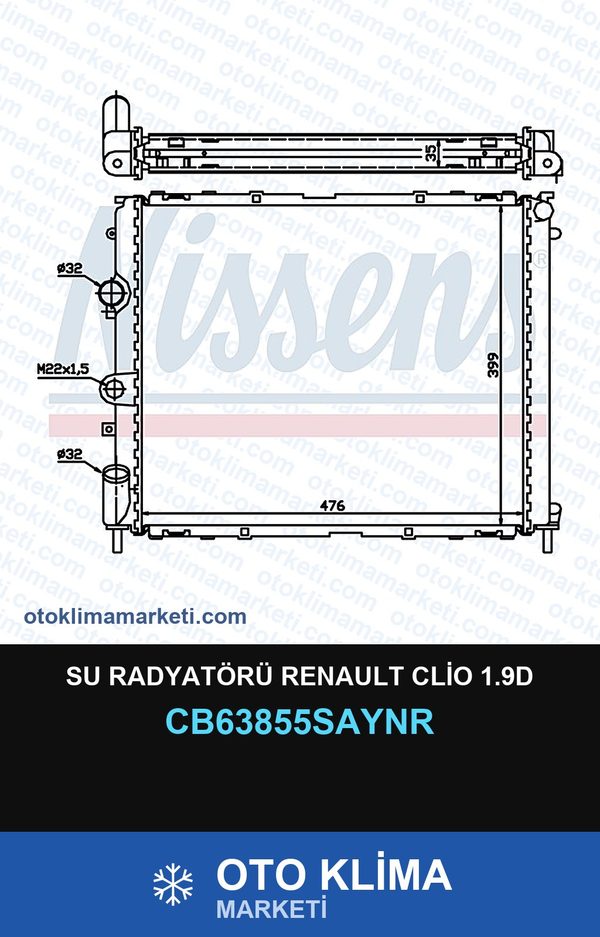 Su Radyatörü Renault Clio 1.9D — SU RADYATÖRÜ — UNICORE marka — Uyumlu: RENAULT