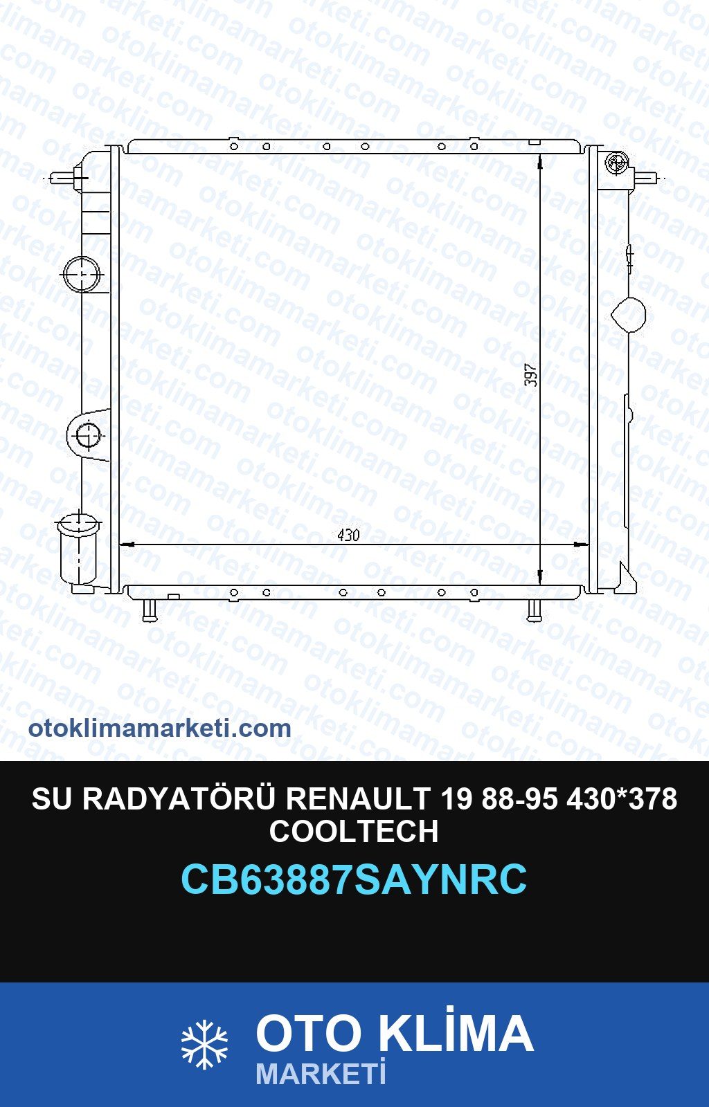 Su Radyatörü Renault 19 88-95 430*378 Cooltech — SU RADYATÖRÜ — COOLTECH marka — Uyumlu: RENAULT