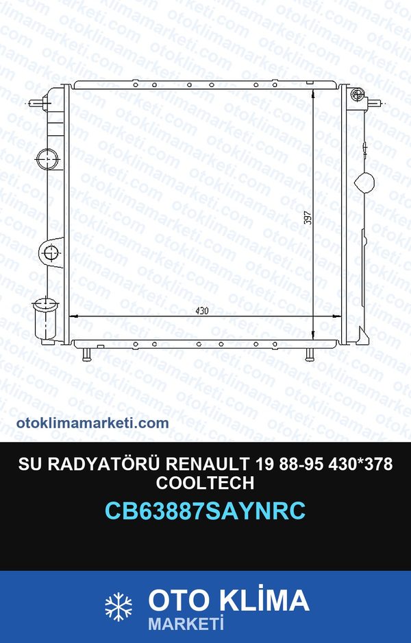 Su Radyatörü Renault 19 88-95 430*378 Cooltech — SU RADYATÖRÜ — COOLTECH marka — Uyumlu: RENAULT