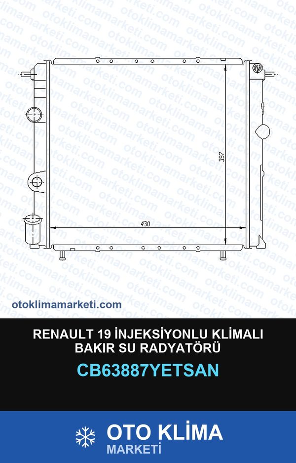 Renault 19 İnjeksiyonlu Klimalı Bakır Su Radyatörü — SU RADYATÖRÜ — YETSAN marka — Uyumlu: RENAULT