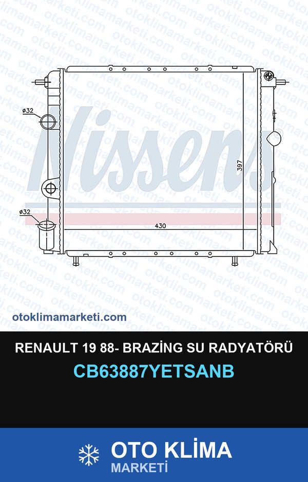 Renault 19 88- Brazing Su Radyatörü — SU RADYATÖRÜ — YETSAN marka — Uyumlu: RENAULT