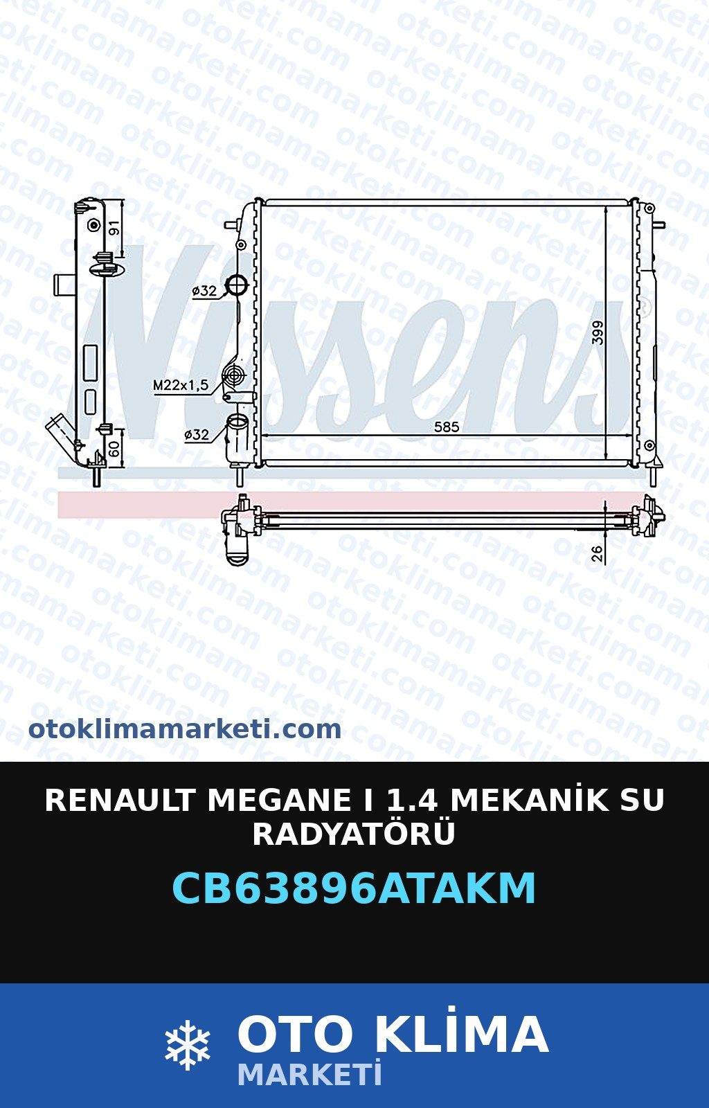 Renault Megane I 1.4 Mekanik Su Radyatörü — SU RADYATÖRÜ — VEKA marka — Uyumlu: RENAULT