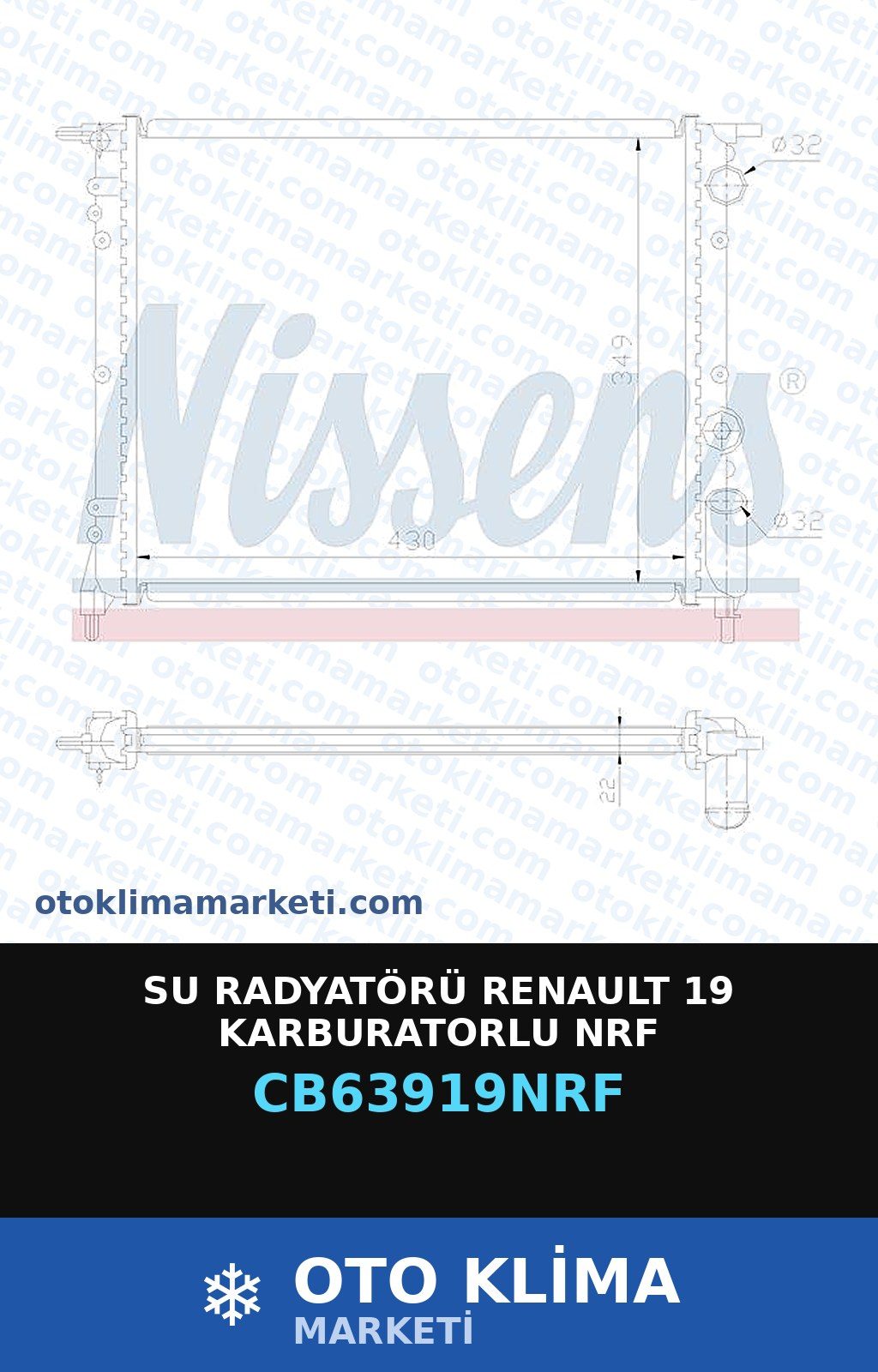Su Radyatörü Renault 19 Karburatorlu Nrf — SU RADYATÖRÜ — NRF marka — Uyumlu: RENAULT