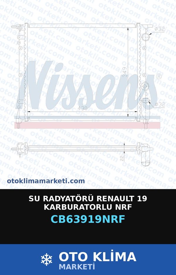 Su Radyatörü Renault 19 Karburatorlu Nrf — SU RADYATÖRÜ — NRF marka — Uyumlu: RENAULT