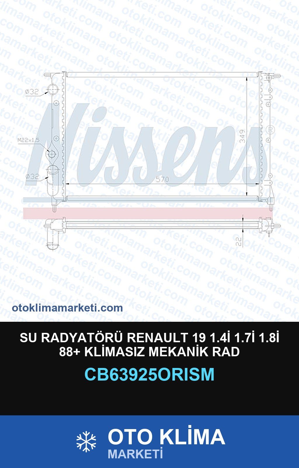Su Radyatörü Renault 19 1.4İ 1.7İ 1.8İ 88+ Klimasız Mekanik Rad — SU RADYATÖRÜ — ORİS marka — Uyumlu: RENAULT
