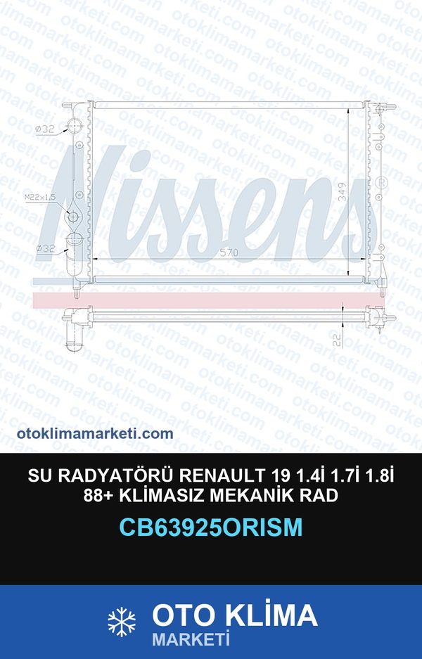 Su Radyatörü Renault 19 1.4İ 1.7İ 1.8İ 88+ Klimasız Mekanik Rad — SU RADYATÖRÜ — ORİS marka — Uyumlu: RENAULT