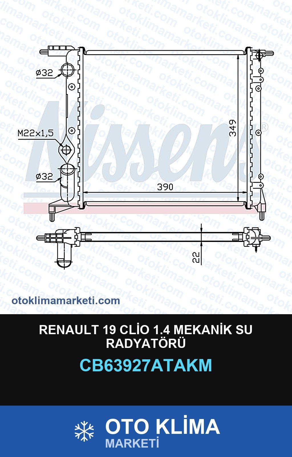 Renault 19 Clio 1.4 Mekanik Su Radyatörü — SU RADYATÖRÜ — VEKA marka — Uyumlu: RENAULT