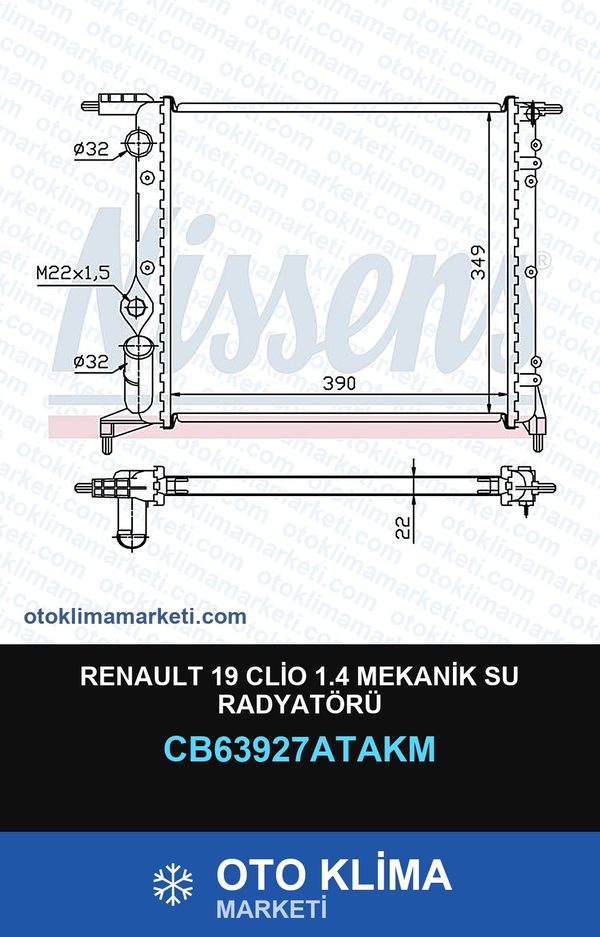 Renault 19 Clio 1.4 Mekanik Su Radyatörü — SU RADYATÖRÜ — VEKA marka — Uyumlu: RENAULT