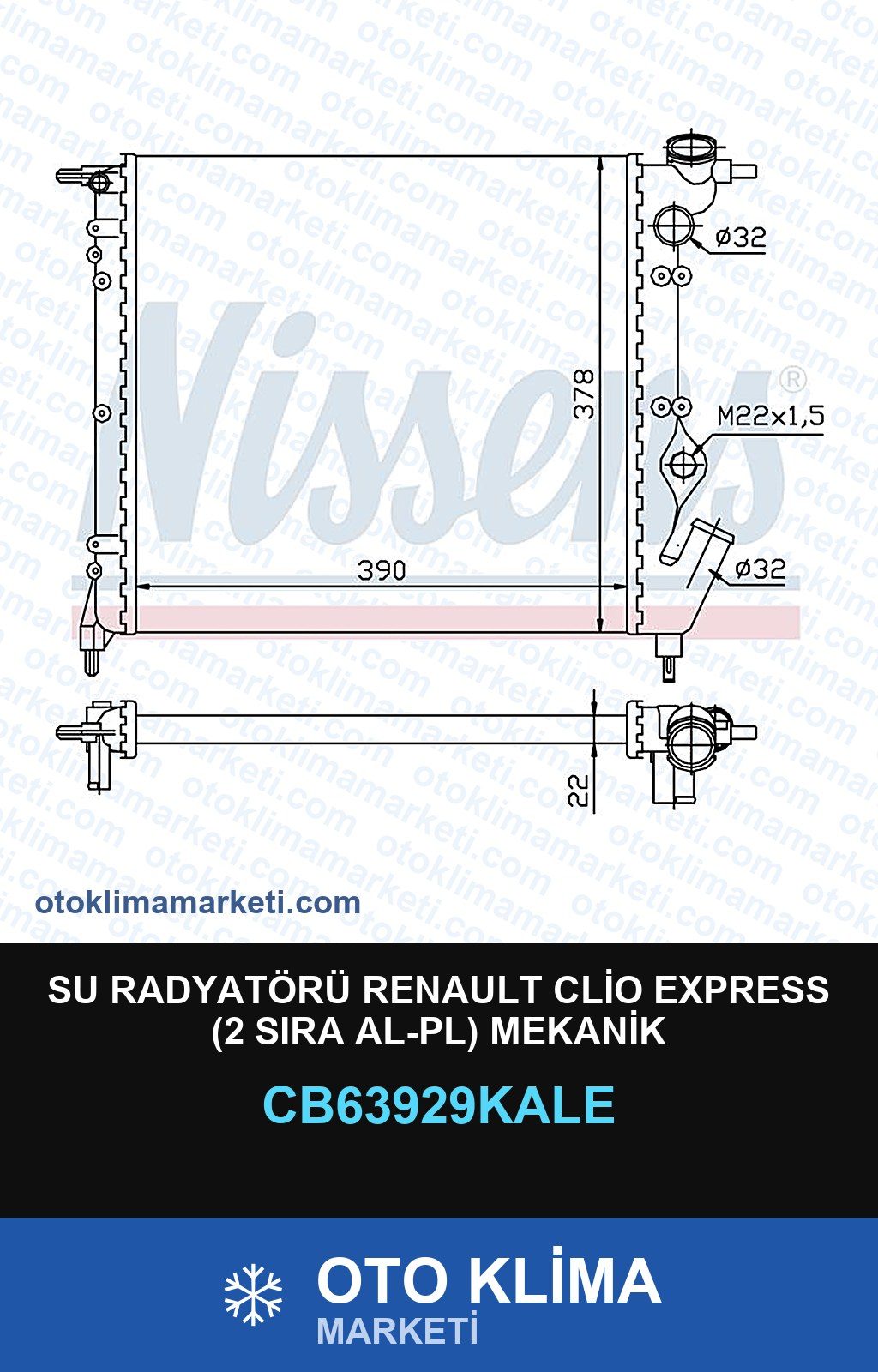 Su Radyatörü Renault Clio Express (2 Sıra Al-Pl) Mekanik — SU RADYATÖRÜ — KALE marka — Uyumlu: RENAULT