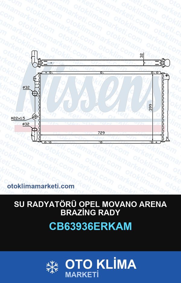 Su Radyatörü Opel Movano Arena Brazing Rady — SU RADYATÖRÜ — ERKA marka — Uyumlu: OPEL