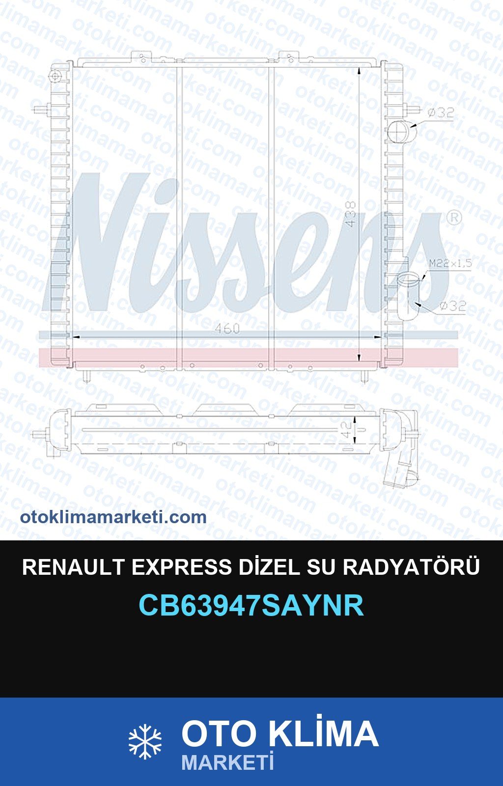 Renault Express Dizel Su Radyatörü — SU RADYATÖRÜ — UNICORE marka — Uyumlu: RENAULT
