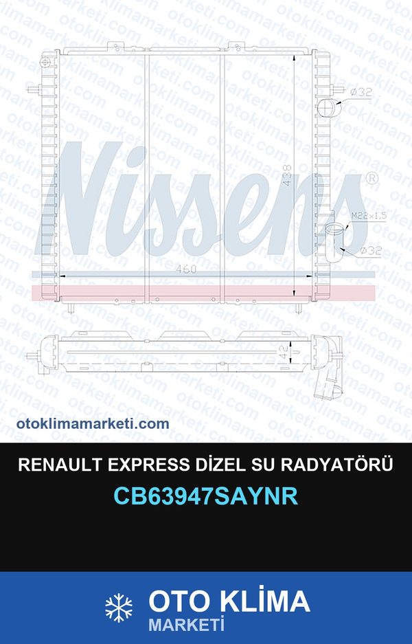 Renault Express Dizel Su Radyatörü — SU RADYATÖRÜ — UNICORE marka — Uyumlu: RENAULT