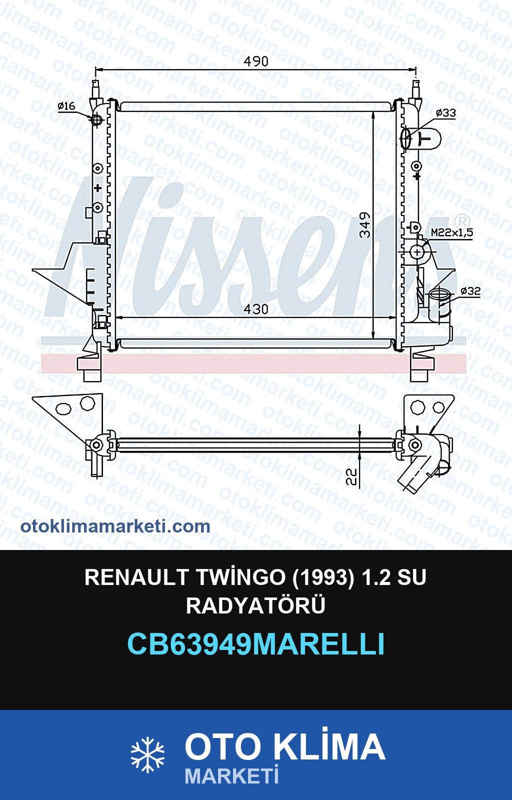 Renault Twingo (1993) 1.2 Su Radyatörü — SU RADYATÖRÜ — MARELLI marka — Uyumlu: RENAULT