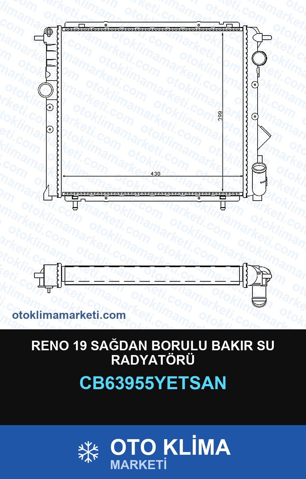 Reno 19 Sağdan Borulu Bakır Su Radyatörü — SU RADYATÖRÜ — YETSAN marka
