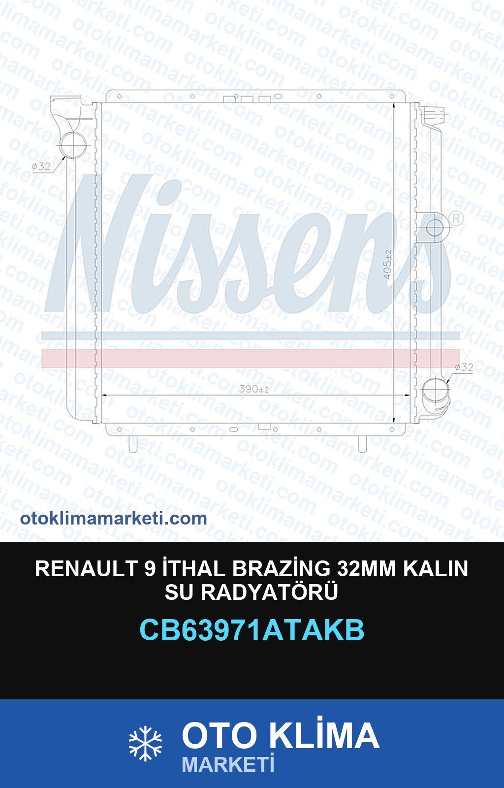 Renault 9 İthal Brazing 32MM Kalın Su Radyatörü — SU RADYATÖRÜ — VEKA marka — Uyumlu: RENAULT