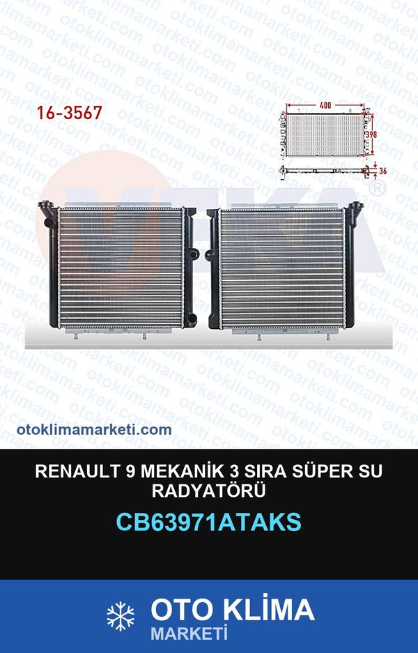 Renault 9 Mekanik 3 Sıra Süper Su Radyatörü — SU RADYATÖRÜ — VEKA marka — Uyumlu: RENAULT