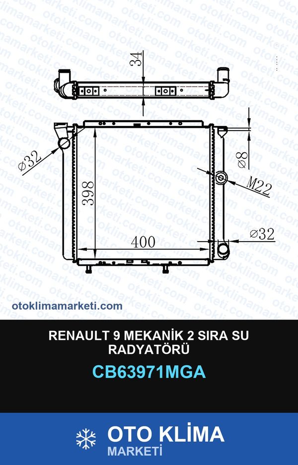 Renault 9 Mekanik 2 Sıra Su Radyatörü — SU RADYATÖRÜ — MGA marka — Uyumlu: RENAULT