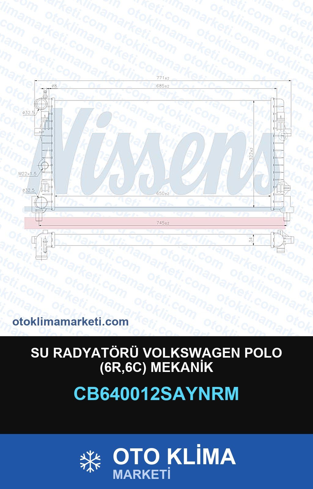 Su Radyatörü Volkswagen Polo (6R,6C) Mekanik — SU RADYATÖRÜ — COOLTECH marka — Uyumlu: VOLKSWAGEN