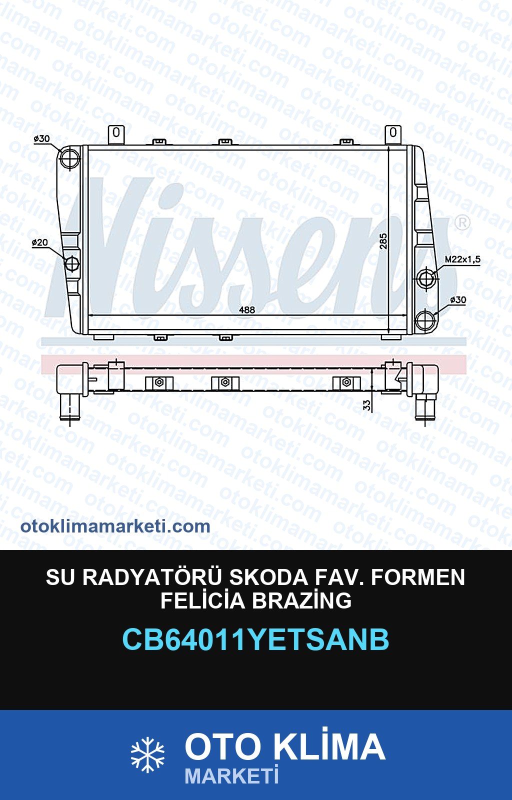 Su Radyatörü Skoda Fav. Formen Felicia Brazing — SU RADYATÖRÜ — YETSAN marka — Uyumlu: SKODA