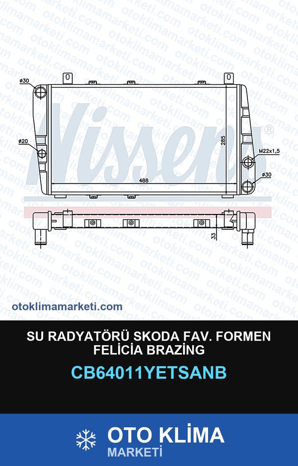 Su Radyatörü Skoda Fav. Formen Felicia Brazing — SU RADYATÖRÜ — YETSAN marka — Uyumlu: SKODA