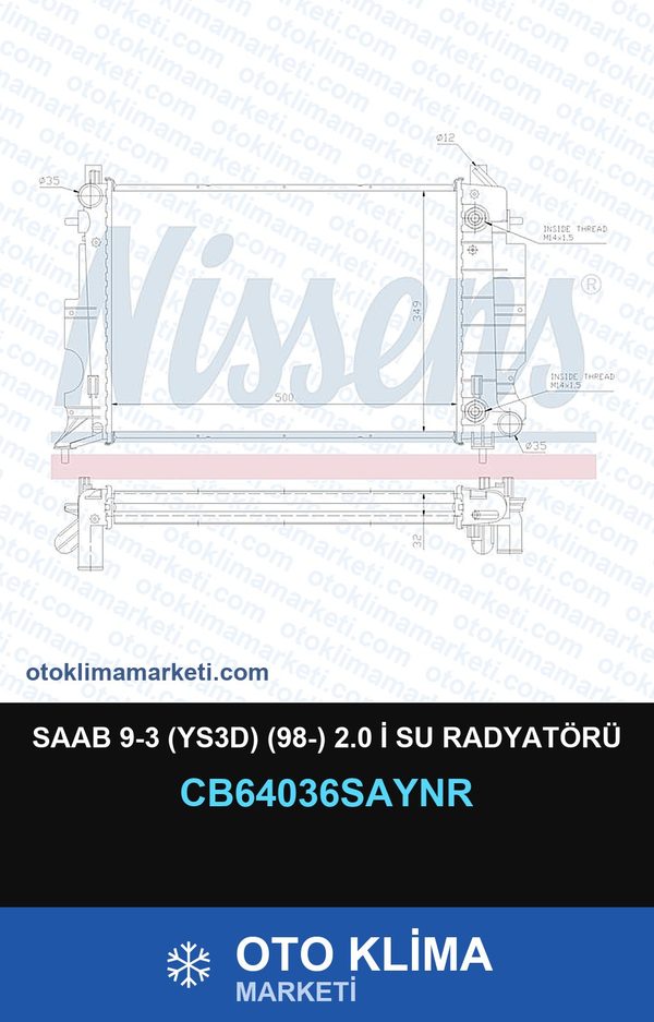 Saab 9-3 (YS3D) (98-) 2.0 İ Su Radyatörü — SU RADYATÖRÜ — UNICORE marka — Uyumlu: SAAB