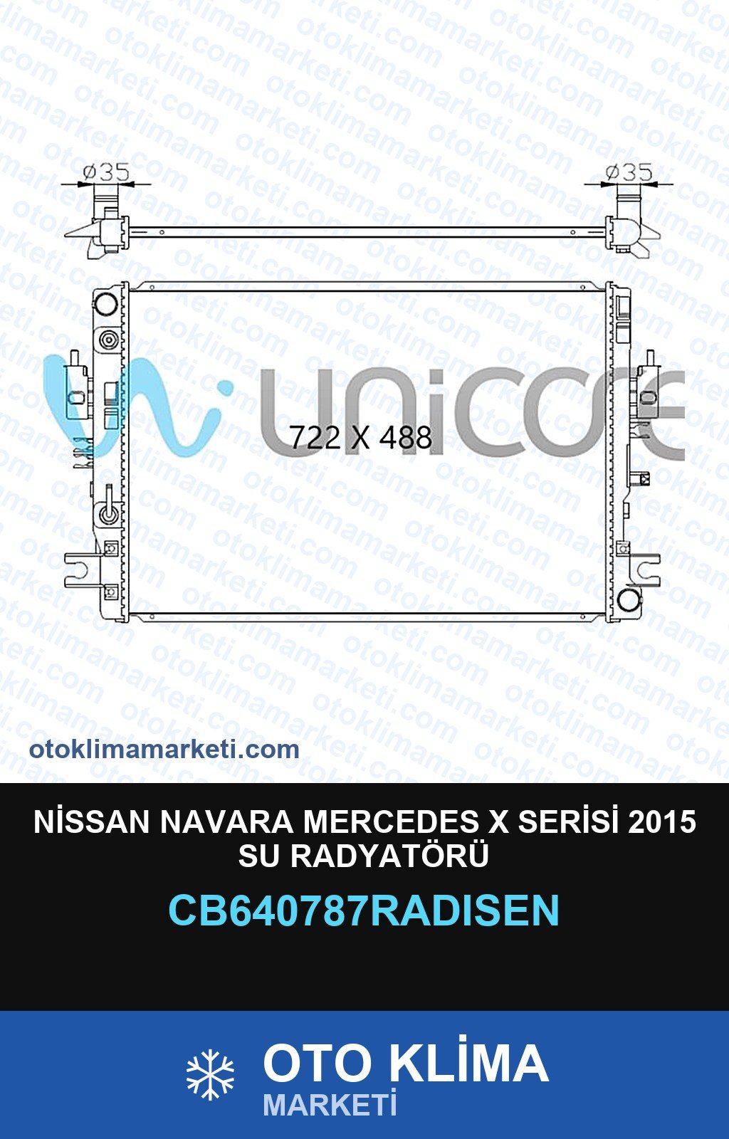 Nissan Navara Mercedes X Serisi 2015 Su Radyatörü — SU RADYATÖRÜ — RADİSEN marka — Uyumlu: MERCEDES BENZ, NISSAN