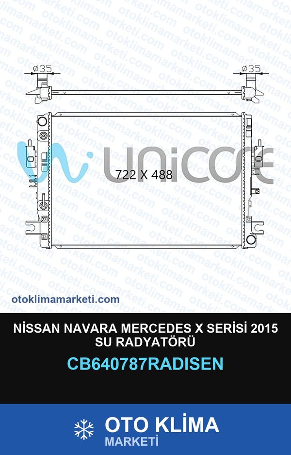 Nissan Navara Mercedes X Serisi 2015 Su Radyatörü — SU RADYATÖRÜ — RADİSEN marka — Uyumlu: MERCEDES BENZ, NISSAN