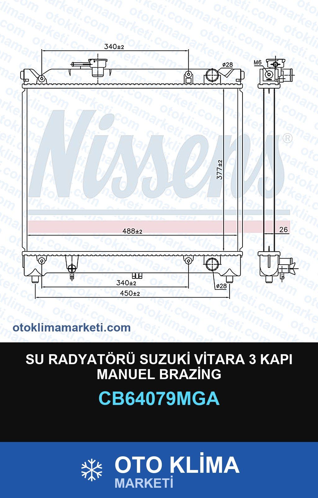 Su Radyatörü Suzuki Vitara 3 Kapi Manuel Brazing — SU RADYATÖRÜ — MGA marka — Uyumlu: SUZUKI