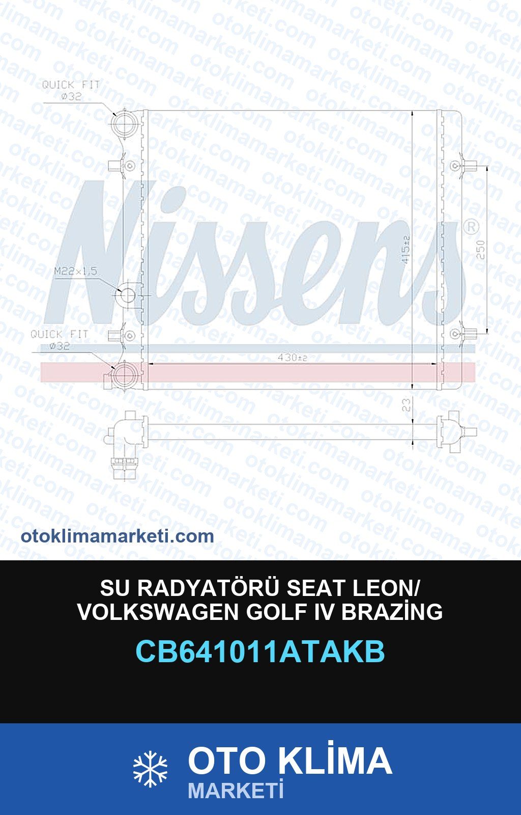 Su Radyatörü Seat Leon/ Volkswagen Golf IV (4) Brazing — SU RADYATÖRÜ — VEKA marka — Uyumlu: SEAT, VOLKSWAGEN