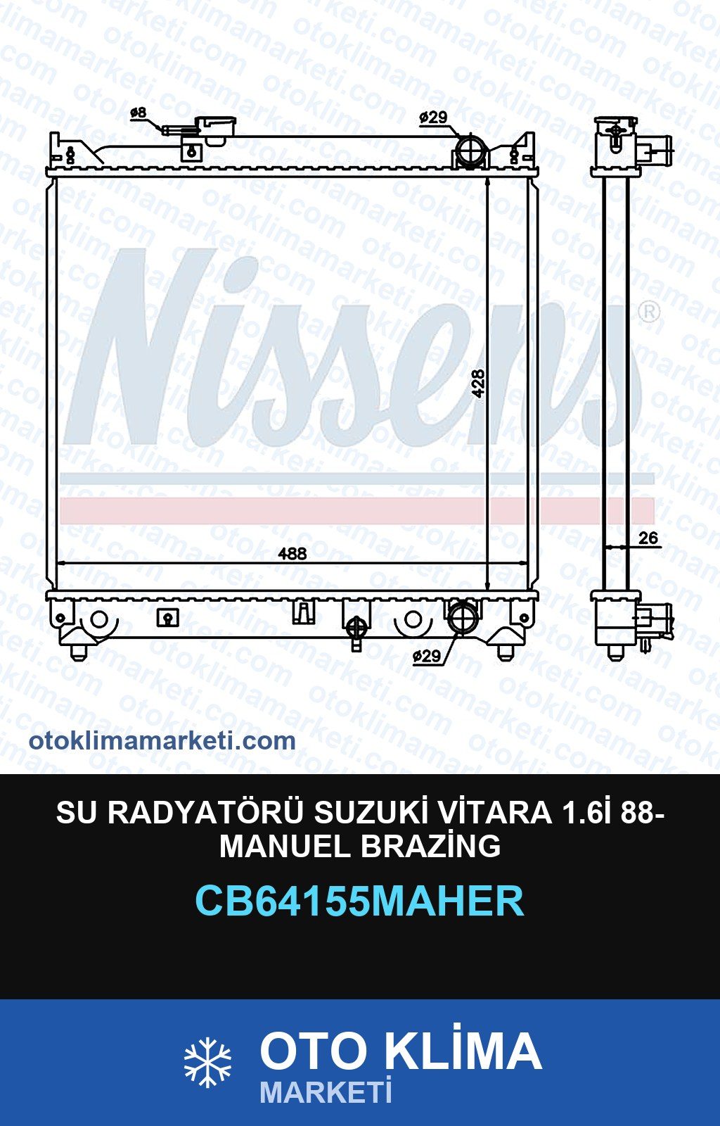 Su Radyatörü Suzuki Vitara 1.6İ 88- Manuel Brazing — SU RADYATÖRÜ — MAHER marka — Uyumlu: SUZUKI