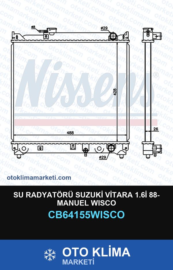 Su Radyatörü Suzuki Vitara 1.6İ 88- Manuel Wisco — SU RADYATÖRÜ — WISCO marka — Uyumlu: SUZUKI