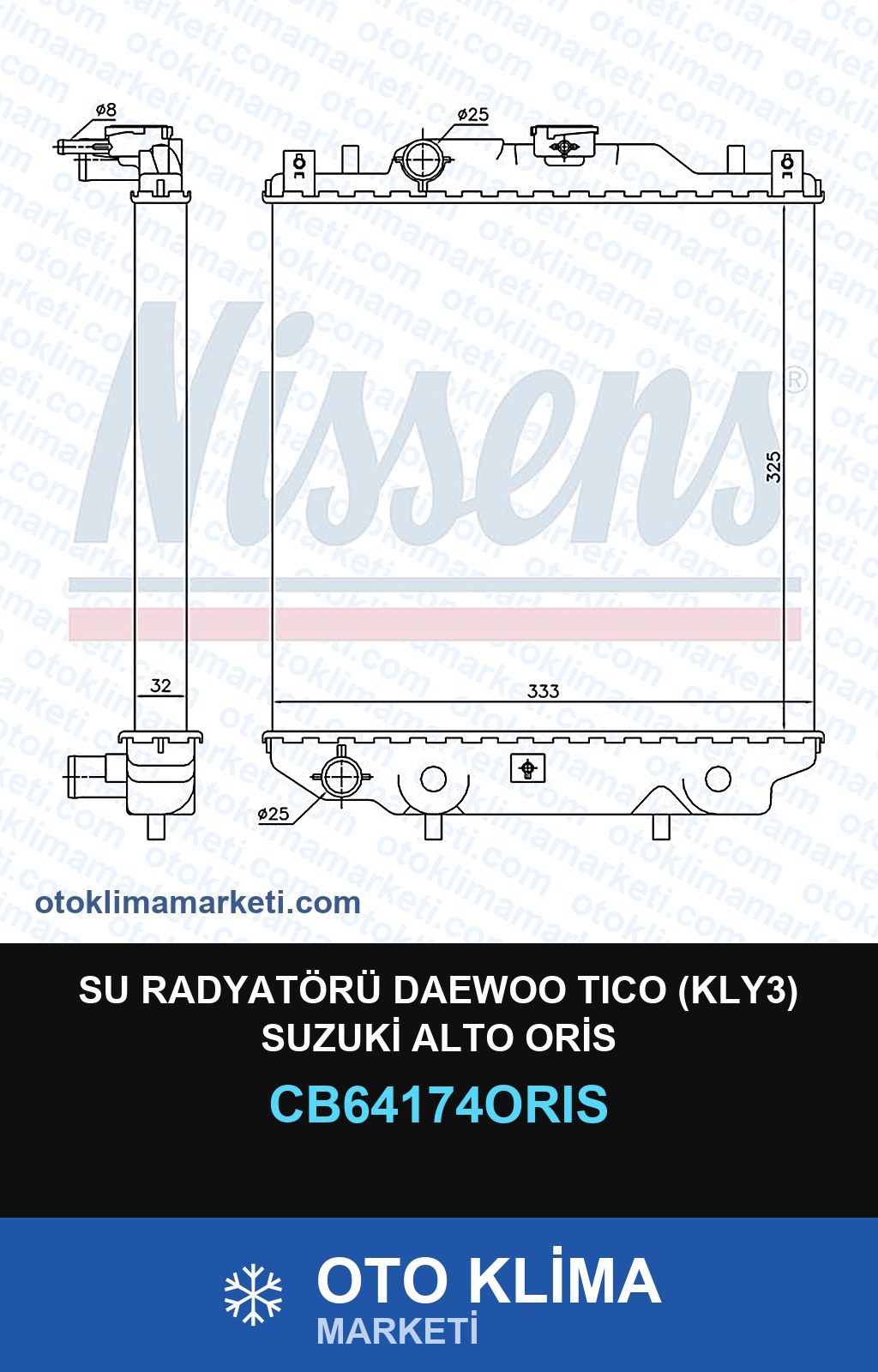 Su Radyatörü Daewoo Tıco (KLY3) Suzuki Alto Oris — SU RADYATÖRÜ — ORİS marka — Uyumlu: DAEWOO, SUZUKI