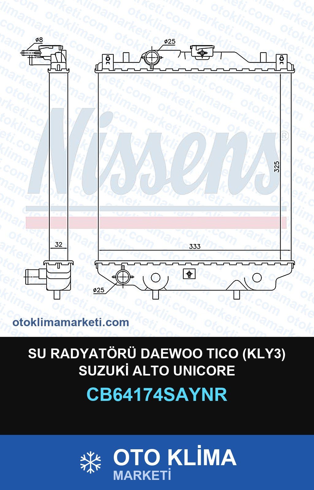 Su Radyatörü Daewoo Tıco (KLY3) Suzuki Alto Unicore — SU RADYATÖRÜ — UNICORE marka — Uyumlu: DAEWOO, SUZUKI