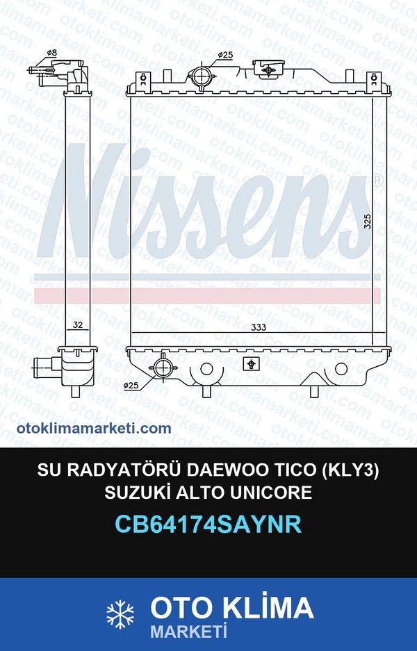 Su Radyatörü Daewoo Tıco (KLY3) Suzuki Alto Unicore — SU RADYATÖRÜ — UNICORE marka — Uyumlu: DAEWOO, SUZUKI