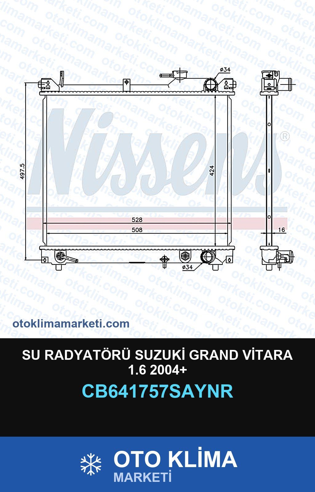 Su Radyatörü Suzuki Grand Vitara 1.6 2004+ — SU RADYATÖRÜ — UNICORE marka — Uyumlu: SUZUKI