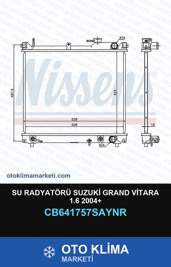 Su Radyatörü Suzuki Grand Vitara 1.6 2004+ — SU RADYATÖRÜ — UNICORE marka — Uyumlu: SUZUKI