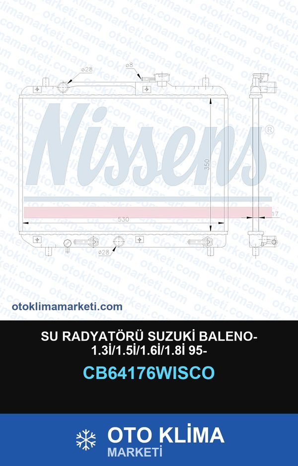 Su Radyatörü Suzuki Baleno- 1.3İ/1.5İ/1.6İ/1.8İ 95- — SU RADYATÖRÜ — WISCO marka — Uyumlu: SUZUKI