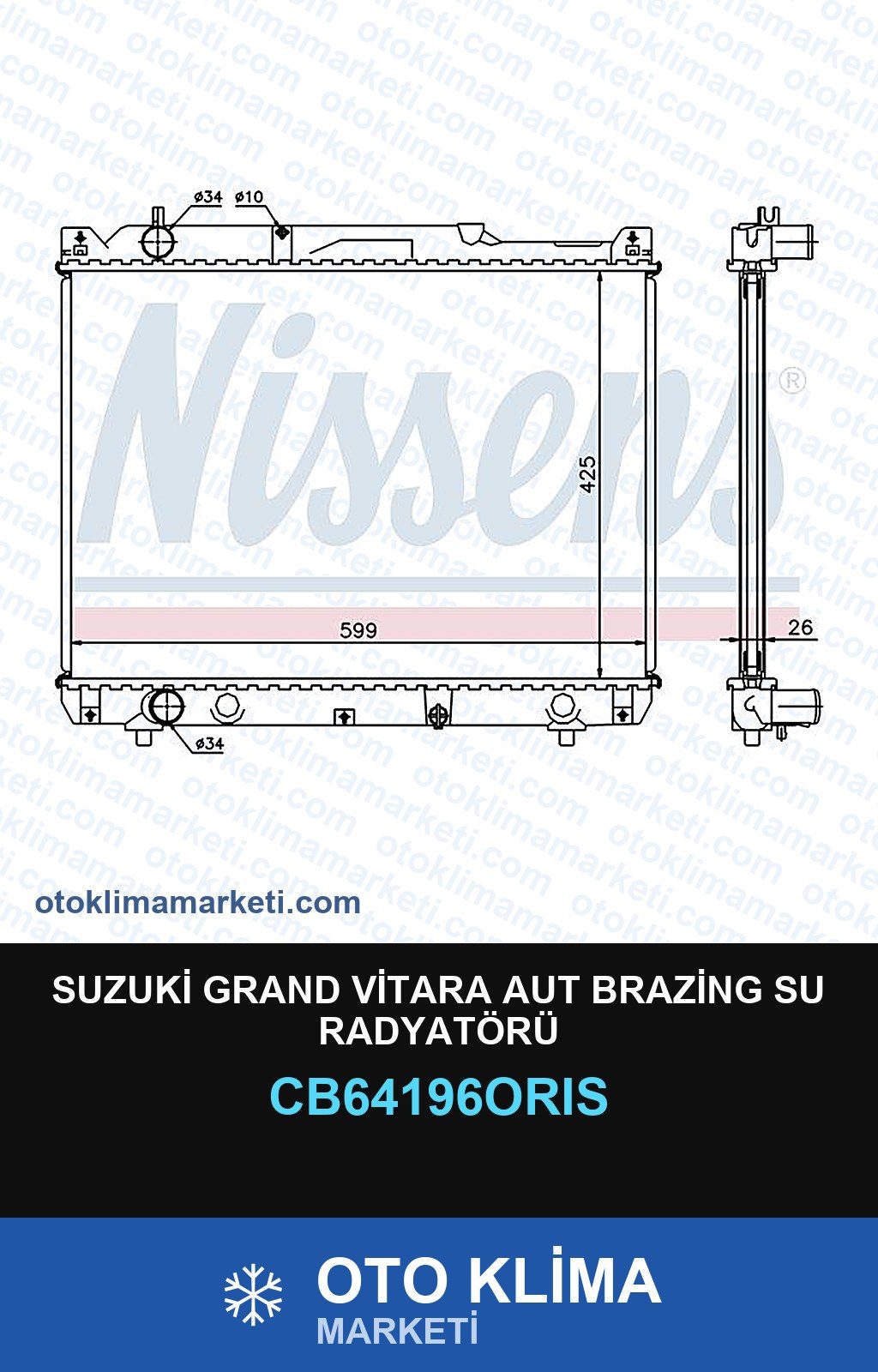 Suzuki Grand Vitara Aut Brazing Su Radyatörü — SU RADYATÖRÜ — ORİS marka — Uyumlu: SUZUKI