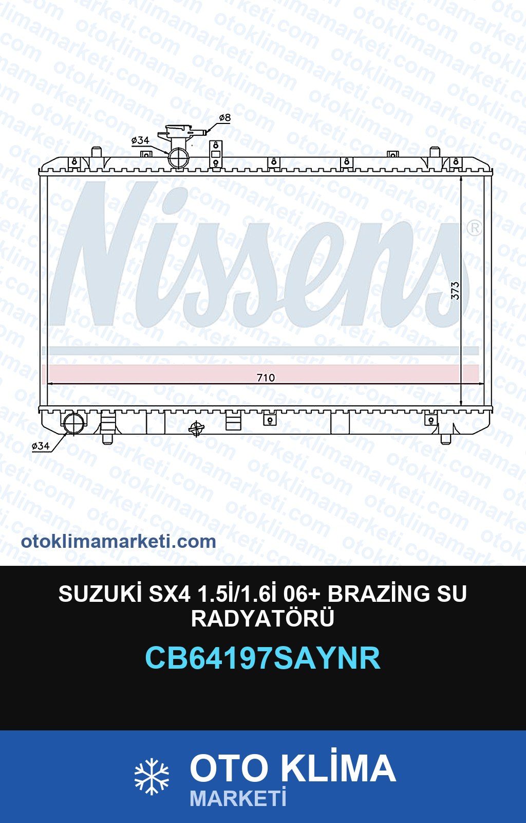 Suzuki SX4 1.5İ/1.6İ 06+ Brazing Su Radyatörü — SU RADYATÖRÜ — UNICORE marka — Uyumlu: SUZUKI