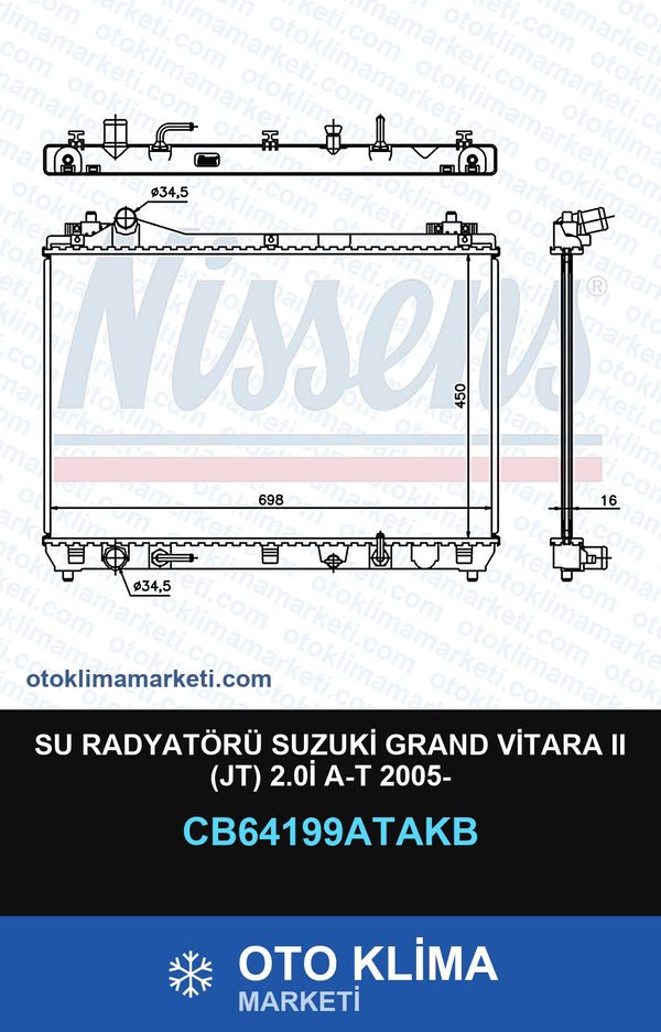 Su Radyatörü Suzuki Grand Vitara II (Jt) 2.0İ A-T 2005- — SU RADYATÖRÜ — VEKA marka — Uyumlu: SUZUKI