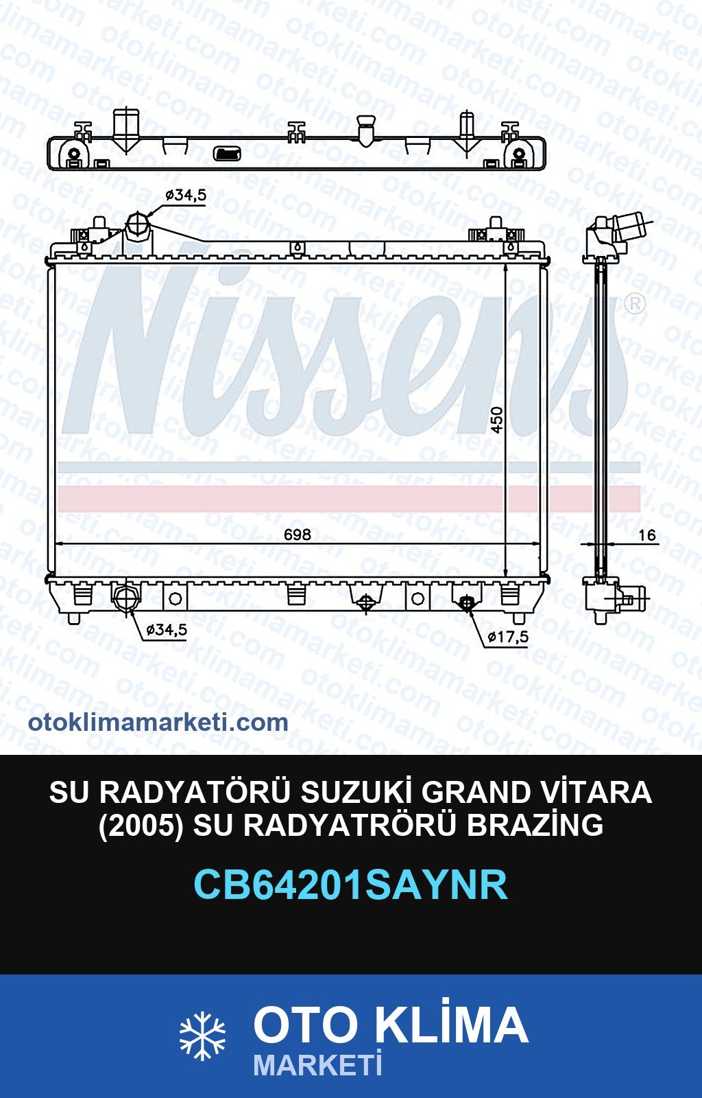 Su Radyatörü Suzuki Grand Vitara (2005) Su Radyatrörü Brazing — SU RADYATÖRÜ — UNICORE marka — Uyumlu: SUZUKI