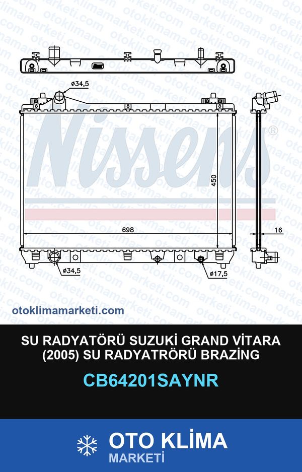 Su Radyatörü Suzuki Grand Vitara (2005) Su Radyatrörü Brazing — SU RADYATÖRÜ — UNICORE marka — Uyumlu: SUZUKI