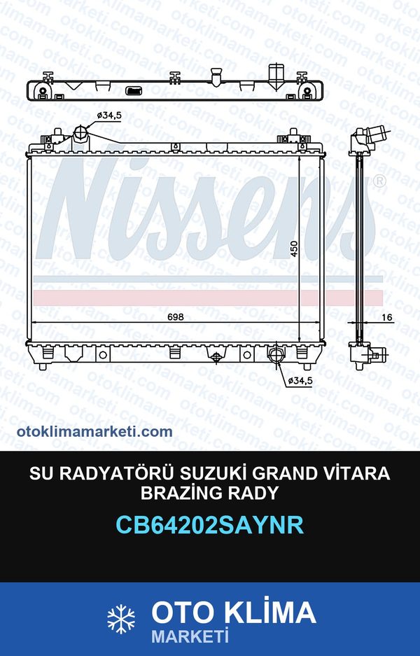 Su Radyatörü Suzuki Grand Vitara Brazing Rady — SU RADYATÖRÜ — UNICORE marka — Uyumlu: SUZUKI