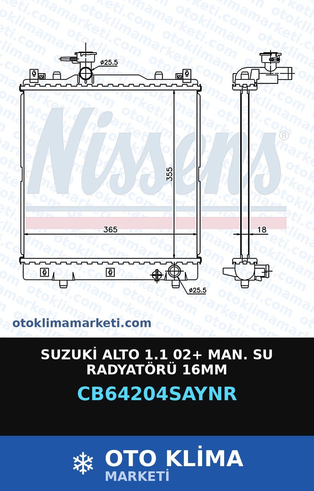 Suzuki Alto 1.1 02+ MAN. Su Radyatörü 16MM — SU RADYATÖRÜ — UNICORE marka — Uyumlu: MAN, SUZUKI