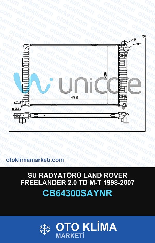 Su Radyatörü Land Rover Freelander 2.0 Td M-T 1998-2007 — SU RADYATÖRÜ — UNICORE marka — Uyumlu: LAND ROVER, ROVER