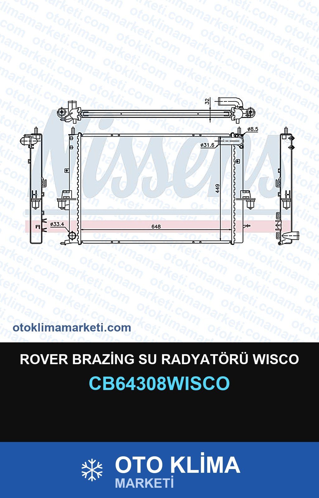 Rover Brazing Su Radyatörü Wisco — SU RADYATÖRÜ — WISCO marka — Uyumlu: ROVER